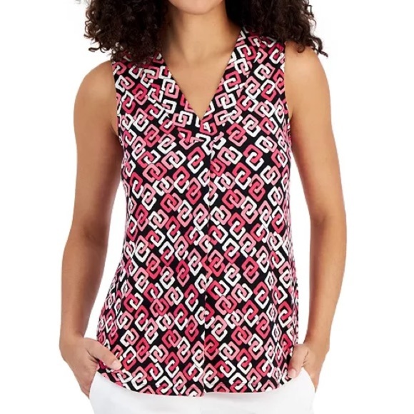 ANNE KLEIN
Women's Printed Sleeveless Pleated V-Neck Shell Top - Picture 1 of 4
